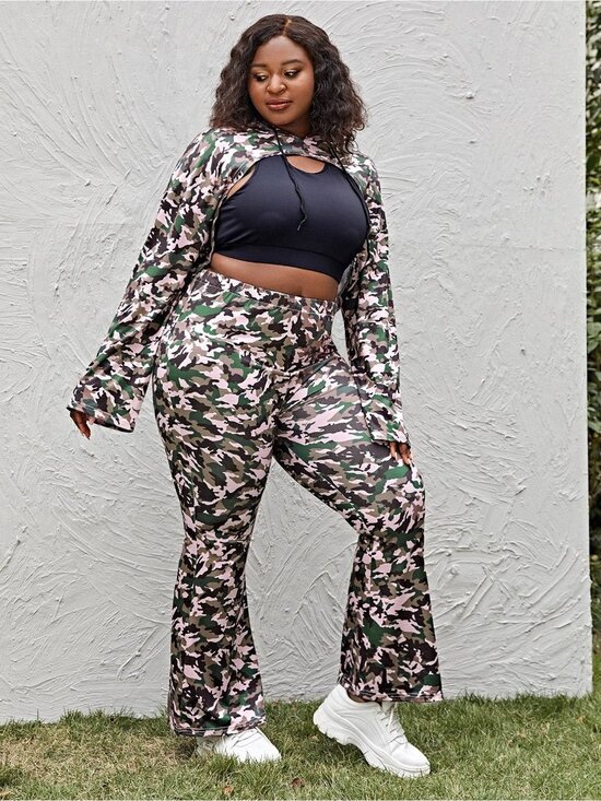 N/A Other - Pink & Brown Camouflage Womens Hooded Top & Flared Pants Set
